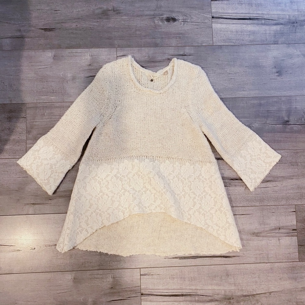 Anthropologie Knitted Knotted Felt Lace Sweater